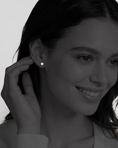 Cultured Pearl Stud Earrings for Women, Sterling Silver Hypoallergenic Gift - color: Cream White, size: 5mm