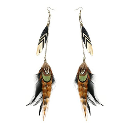 RUOFFETA Long Feather Earrings for Women, Boho Bohemian Earrings Multicolor Tassel Handmade Feather Earrings for Women Dangling - style: Style K