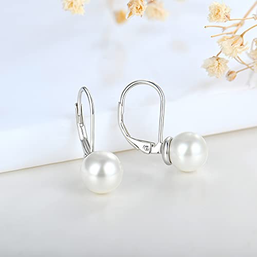 JO WISDOM 925 Sterling Silver Freshwater Pearl Hoop Earrings with Dangle Real Pearl,Simulated Pearls - color: D-8mm white pearl