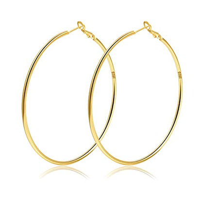 2mm Sterling Silver Big Hoop Earrings For Women - Large Hypoallergenic Circle Endless Thin Oversize Silver Hoops - color: Gold,90mm hoops