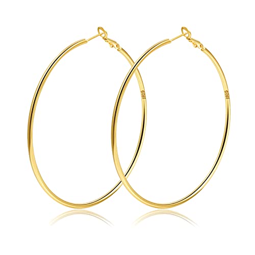 2mm Sterling Silver Big Hoop Earrings For Women - Large Hypoallergenic Circle Endless Thin Oversize Silver Hoops - color: Gold,60mm hoops