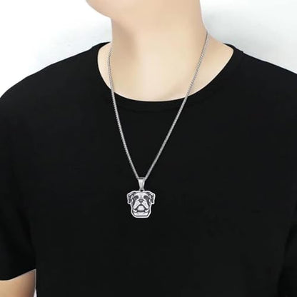 Husky Pendant Necklace Stainless Steel Husky Dog Puppy Necklace Gold Sliver Cute Dog Necklaces for Women Men Pet Animals Lover - color: Bulldog Sliver
