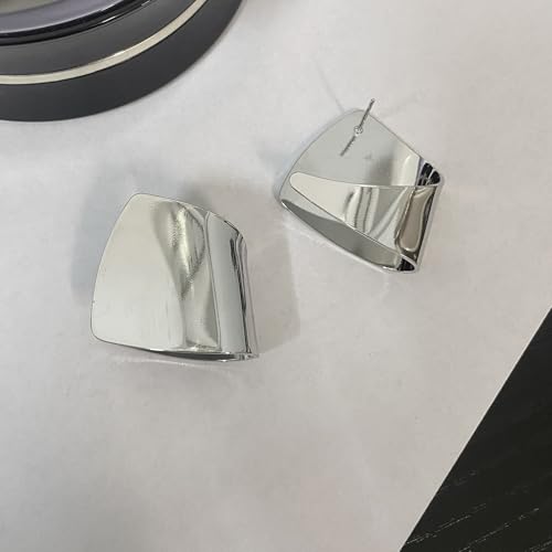 Unique Abstract Earrings For Women,Geometric Statement Stud Earring Large Hypoallergenic Earring for Gift - color: white gold plated