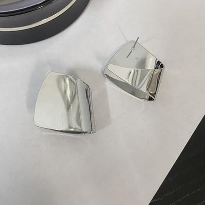 Unique Abstract Earrings For Women,Geometric Statement Stud Earring Large Hypoallergenic Earring for Gift - color: white gold plated
