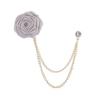 Bridegroom Wedding Brooch, Rose Flower Brooch Lapel Pin Badge Tassel Chain for Men Suit Accessories, Cloth Art Handmade Jewelry - color: Grey