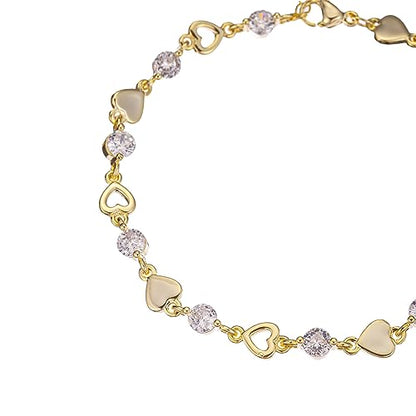 14K White Gold Plated Link Bracelet for Women Heart Star Round Beaded Charms Dainty Chain Simple Jewelry Gifts - color: star white zircon-gold