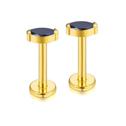 BelezaDosas G23 Titanium Labret Studs 16G Threadless Push-in Press Fit Lip Cluster Tragus Helix Lobe Conch Rook Medusa Cartilage Monroe Earring Push Back Piercing Jewelry - color: 16g8mm eye gd bk