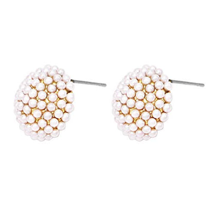Rosemarie & Jubalee Women's Timeless Classic Simulated Pave Pearl Cluster Hypoallergenic Stud Earrings, 0.35" - color: Gold Tone