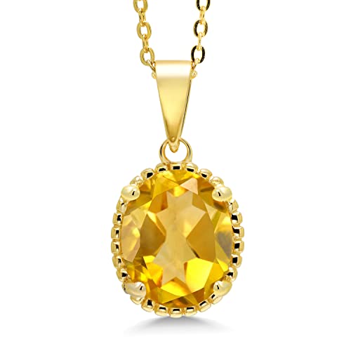 Gem Stone King 11X9MM Oval Gemstone Birthstone Pendant Necklace | 925 Sterling Silver | Solitaire Necklace For Women | With 18 Inch Chain | Fine Jewelry Gifts for Mom Women Wife Her - color: Citrine-November