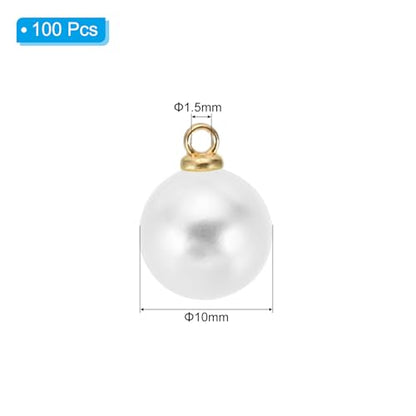 PATIKIL Pearl Charm, 100pcs Pearl Beads Faux Pearl Pendant Charm DIY for Jewelry Making Bracelets Earrings Necklace Crafts - color: Golden White, size: 10mm