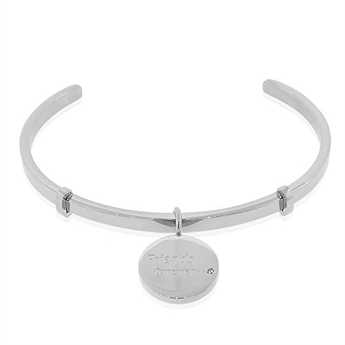 Silver-Tone CZ Friends Forever Open End Bangle Bracelet
