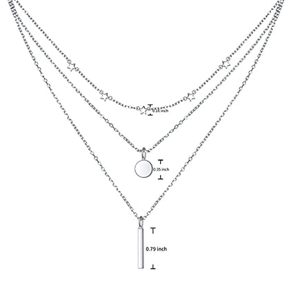 925 Sterling Silver Multilayer Layered Triple Long Chain Necklace for Women - style: Multilayer Layered