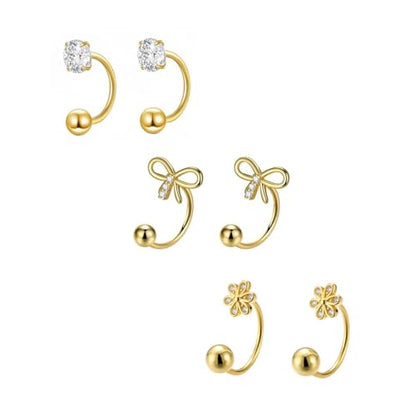 Gold Half Hoop Earrings for Women Poke Free Dainty Flower Diamond CZ Heart Huggies Backless Earrings Stay Closed Hoop No Back Screw Back Small Stud Gifts Trendy Fashion - color: Gold-CZ & Bow & Flower