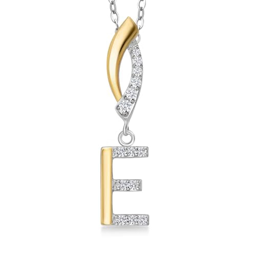 Gem Stone King Initial Pendant Necklace Letter A to Z Alphabet | 10K Yellow Gold and 925 Sterling Silver | White Lab Grown Diamond | Gift Women Mother's Day Wife Mom Girlfriend Anniversary Birthday | - style: Initial E