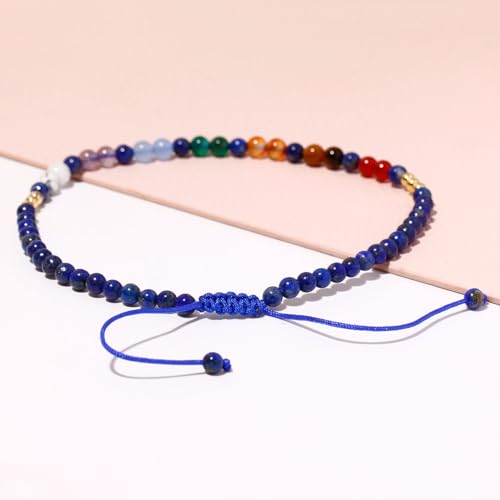 Colorful 7 Chakra Gemstones Beaded Anklet for Women Foot Jewelry | Adjustable 8.5-10 in, Ankle Bracelets for Women, Handmade, Positive Energy, Balance, Yoga, Meditation, Beach, Party, Vacation - style: Lapis Lazuli