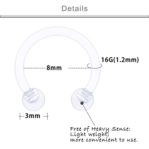 18G 16G 14G Plastic Septum Rings Flexible Lip Rings Hoops Septum Nose Rings Smiley Piercings Acrylic Horseshoes Cartilage Helix Rook Daith Earrings Piercing Retainer for Work 8mm 10mm 12mm - color: 8mm(5/16") Hoop