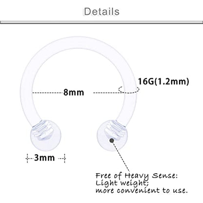 18G 16G 14G Plastic Septum Rings Flexible Lip Rings Hoops Septum Nose Rings Smiley Piercings Acrylic Horseshoes Cartilage Helix Rook Daith Earrings Piercing Retainer for Work 8mm 10mm 12mm - color: 8mm(5/16") Hoop