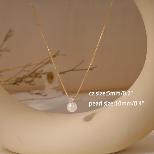 Pearl Necklaces for Women, Dainty Gold Necklace 14K Gold Plated Charm CZ Pearl Pendant Necklace Simple Gold Pearl Choker Necklaces for Women Trendy Wedding Womens Jewelry - color: CZ Pearl Necklace