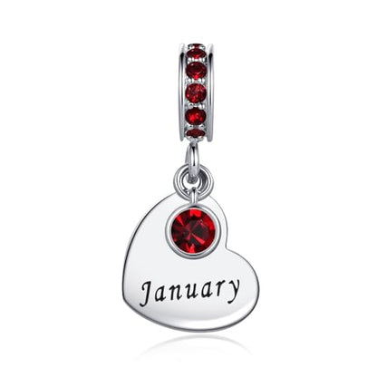NARTGO January-December Birthstone Birthday Charm Heart Dangle Beads Jewelry Gift for Women Compatible with Pandora Bracelets & Necklaces - style: January Birthstone