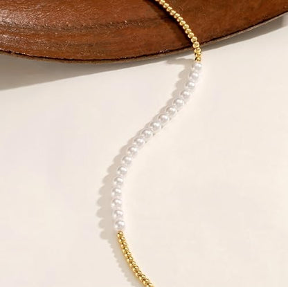 NECOCY 14K Gold Plated Pearl Bracelets for Women, Dainty Bracelets Stack Trendy Pearls Beaded Link Chain Charm Bracelets Set Layered Tiny Wedding Prom Jewelry Gift for Women Mother's Day Graduation - style: Style-9