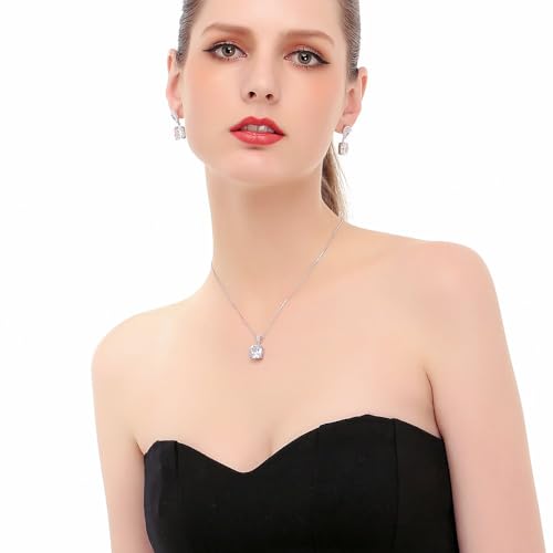 Elegant Jewelry Set for Women Silver Teardrop CZ Drop Earrings and Necklace | Square Teardrop Cubic Zirconia Rhinestone Jewelry Sets Bridal Jewelry Sets for Wedding Bride Bridesmaids Mother of Bride - style: Shining Beauty