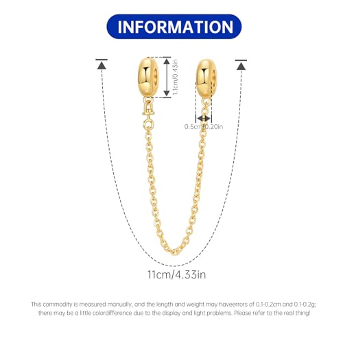 Spacer Stopper Beads for Bracelets & Necklaces, 925 Sterling Silver Beads | Smooth & Pave Cubic Zirconia (White, Blue, 18K Gold Plated) | Anti-Slide Separator Charms S925 Women Jewelry - color: Safety Chain gold simple