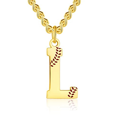 AIAINAGI Baseball Initial A-Z Letter Necklace - Men's Baseball Charm Pendant in Stainless Steel Silver Chain, 22inch Personalized Gift - style: L Letter