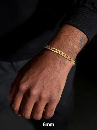 PROSTEEL Bracelets for Men, Figaro/Cuban Mens Bracelet, Silver/Gold/Black | 6/9/13mm Width, 7.5/8.3/9" Length, Stainless Steel Mens Bracelet, Durable & Non Tarnish, Chunky Jewelry with Gift Box - style: A 6mm-Figaro-Gold