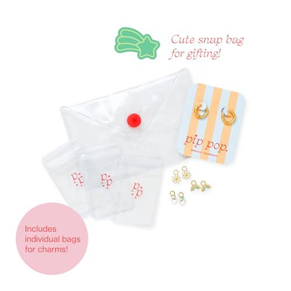 Pip Pop Gold Endless Hoops - Hypoallergenic, Waterproof, 18K Gold PVD - color: Endless Hoop Earrings + Enamel Charms Set
