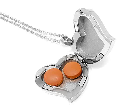 Amour Heart Pill Necklace - Polished Heart Locket with Strong Magnetic Closure - Medication Necklace - Keep Your Medication Securely with You at All Times - 26 Inch Chain - color: Silver