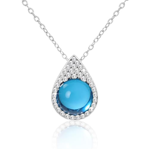 Women Trendy Faux Crystal Pendant Necklace 18K Gold/Silver Plated | CZ Halo Teardrop Drop Pendant Necklace Lightweight Fashion Jewelry Set Stackable For Wedding Daily Wear - color: Turquoise Blue