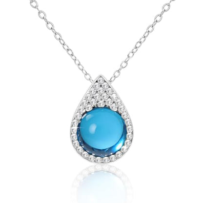 Women Trendy Faux Crystal Pendant Necklace 18K Gold/Silver Plated | CZ Halo Teardrop Drop Pendant Necklace Lightweight Fashion Jewelry Set Stackable For Wedding Daily Wear - color: Turquoise Blue