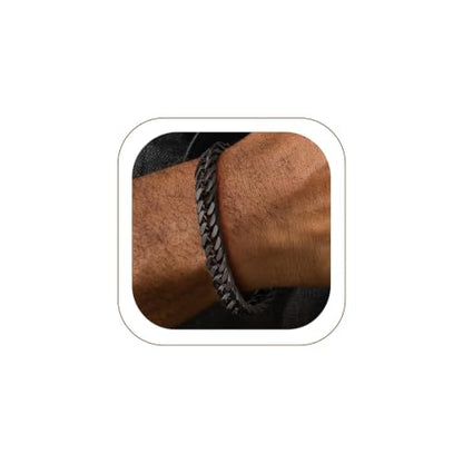 FaithHeart Mens Stainless Steel Cuban Link Bracelet, Tarnish Resistant | 6/8/12/17mm Silver/Black/Gold Sturdy Hip Hop Wrist Chain Bracelets Daily Wear with Gift Box, 7.5"/8.3"/9.1" Length - color: Black-8mm Width, size: Length 9.1 Inches