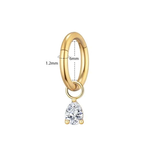 Ourania 16G Gold Stainless Steel Zircon Dangle Huggie Hoop Rook Piercing Helix Hoop Earring Tragus Hoop Cartilage Piercing for Women - color: Triangle Gold 2PCS, size: 1.2*6mm 2pcs