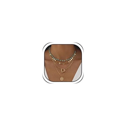 Gold Stack Necklace Chunky Necklaces for Women Trendy Coin Pendant Long Necklaces Western Jewelry for Women Cowgirl Cowboy Chic Country Outfit Boho Accessories Birthday Jewelry Gifts - color: A:Gold Boho