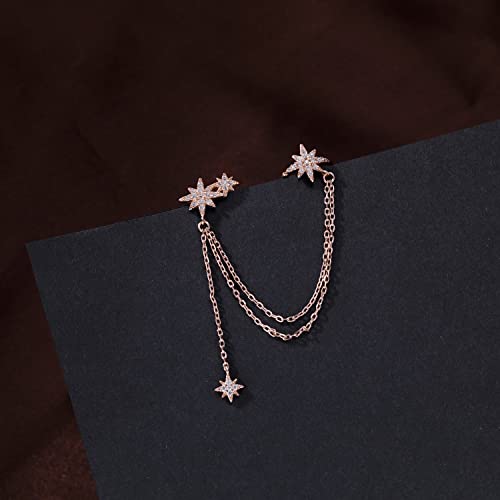 SLUYNZ 925 Sterling Silver Fashion Star Cuff Earring Chain for Women Star Crawler Earring Wrap Earrings - color: One Earring(Left)-C-Rose Gold Plated