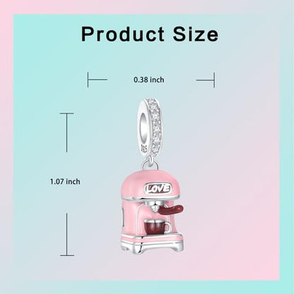 LUXILLA Charms for Bracelets & Necklace 925 Sterling Silver Charms Elephant Happy Birthday Charm Fit for Valentine's Day Mother's Day Jewelry Gift for Women - color: Coffee Machine Dangle Charm