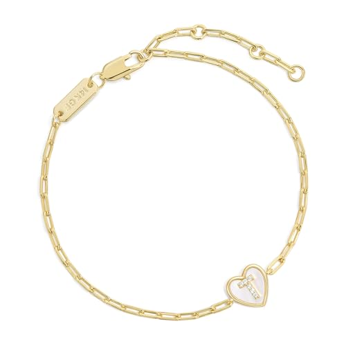 Gold Initial Bracelet For Women, 14k Gold Letter Bracelets | Adjustable Stacking Bracelets Jewelry Gift For Women, Valentines Mother Christmas Jewelry for Women Her 6.5-8 Inch - color: T