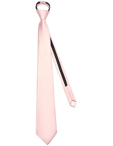 Branduce 3.15"（8cm） Mens Solid Satin Tie Pre-tied Adjustable Zipper Necktie for Business and Wedding - color: Blush Pink