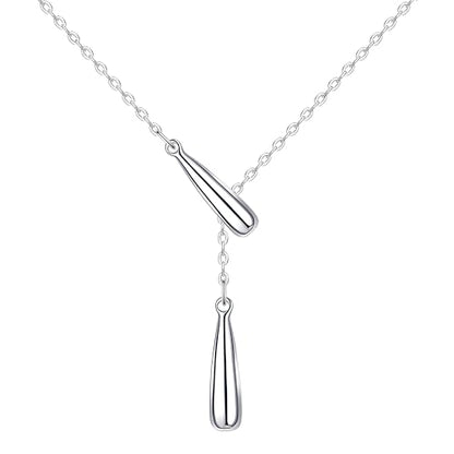 S925 Silver Women's Bar Necklace/Double Circle Layered Y Necklace Chain Adjustable Long/Tiny Pendant Chain Choker for Lady Gift - style: Y Waterdrop