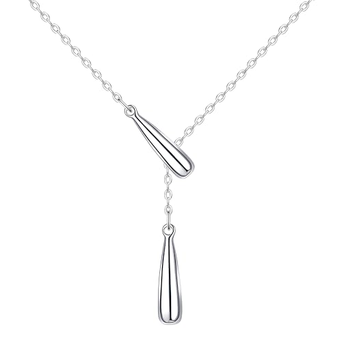 S925 Silver Women's Bar Necklace/Double Circle Layered Y Necklace Chain Adjustable Long/Tiny Pendant Chain Choker for Lady Gift - style: Y Waterdrop