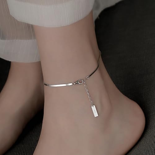 Gold Anklets Bracelets for Women,925 Sterling Silver Waterproof Dainty Heart Anklet Snake Chain Link 14K Gold Plated Non Tarnish Ankle Chain Summer Beach Foot Jewelry Graduation Wedding Gifts - color: Silver