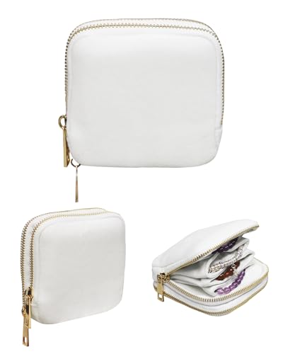 Stratalife Small Travel Jewelry Case, Velvet Storgae Pouch | 2-Layered, Portable Jewelry Organizer for Gemstones Healing Crystal & Bracelets Bangles, Ring Holder with Zipper, Cream White - color: Cream White-02