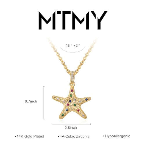 MTMY Gold Starfish Necklace 14K Gold Plated Shell Conch Ocean Pendant Necklace for Women Beach Summer Jewelry - style: mix starfish