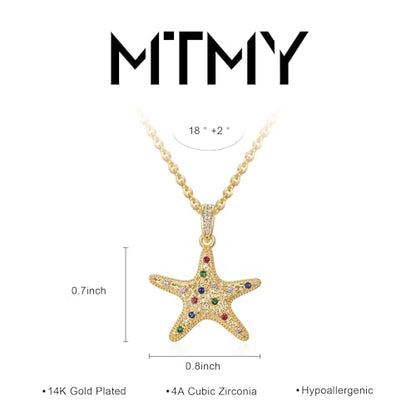 MTMY Gold Starfish Necklace 14K Gold Plated Shell Conch Ocean Pendant Necklace for Women Beach Summer Jewelry - style: mix starfish