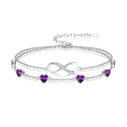 Prismata Infinity Birthstone Charm Link Bracelet/Anklet 925 Sterling Silver Adjustable 12 Months Birthstone Infinity Bracelet/Anklet Birthday Jewelry Gifts for Women Her - color: 02-February, size: 9‘+2’ Anklet