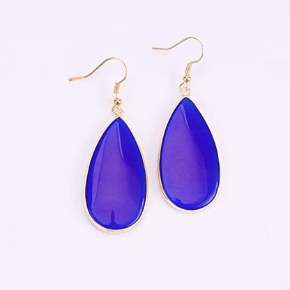 BaubleStar Natural Crystal Healing Stone Earrings Statement Teardrop Dangle Earrings for Women - color: Blue