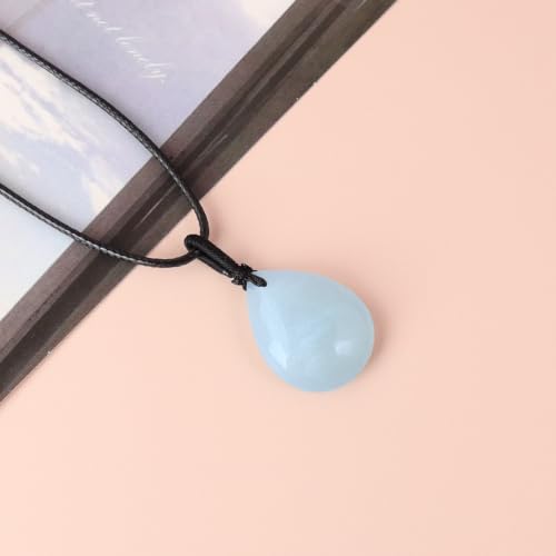 Teardrop Gemstone Necklaces for Women, Healing Crystal Pendant Necklace Birthstone Jewelry for Women - color: Aquamarine