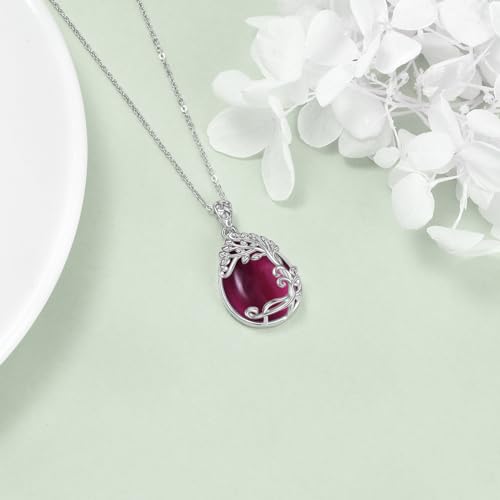 YAFEINI 925 Sterling Silver Moonstone Necklace Filigree Teardrop Pendant Necklace Jewelry for Women Girls - color: NN-Tree of Life Amethyst Necklace