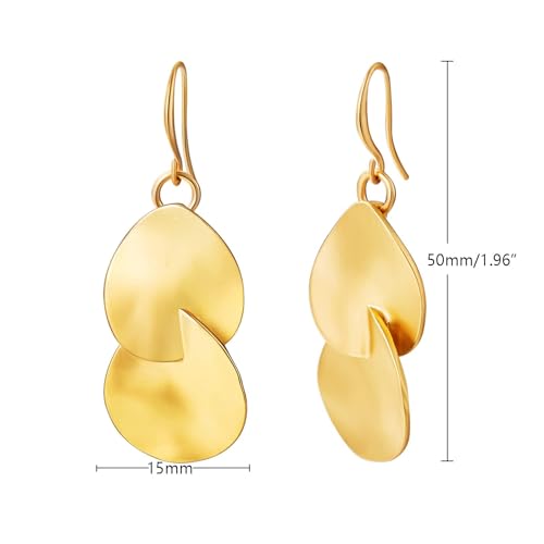 Gold Earrings 14k Gold Plated Hoop Earrings Dainty Pearl hoop Disc Coin Bead Starfish Teardrop Circle Dangle Drop Earrings for Women Hypoallergenic Jewelry Gifts - color: Double Teardrop-Gold